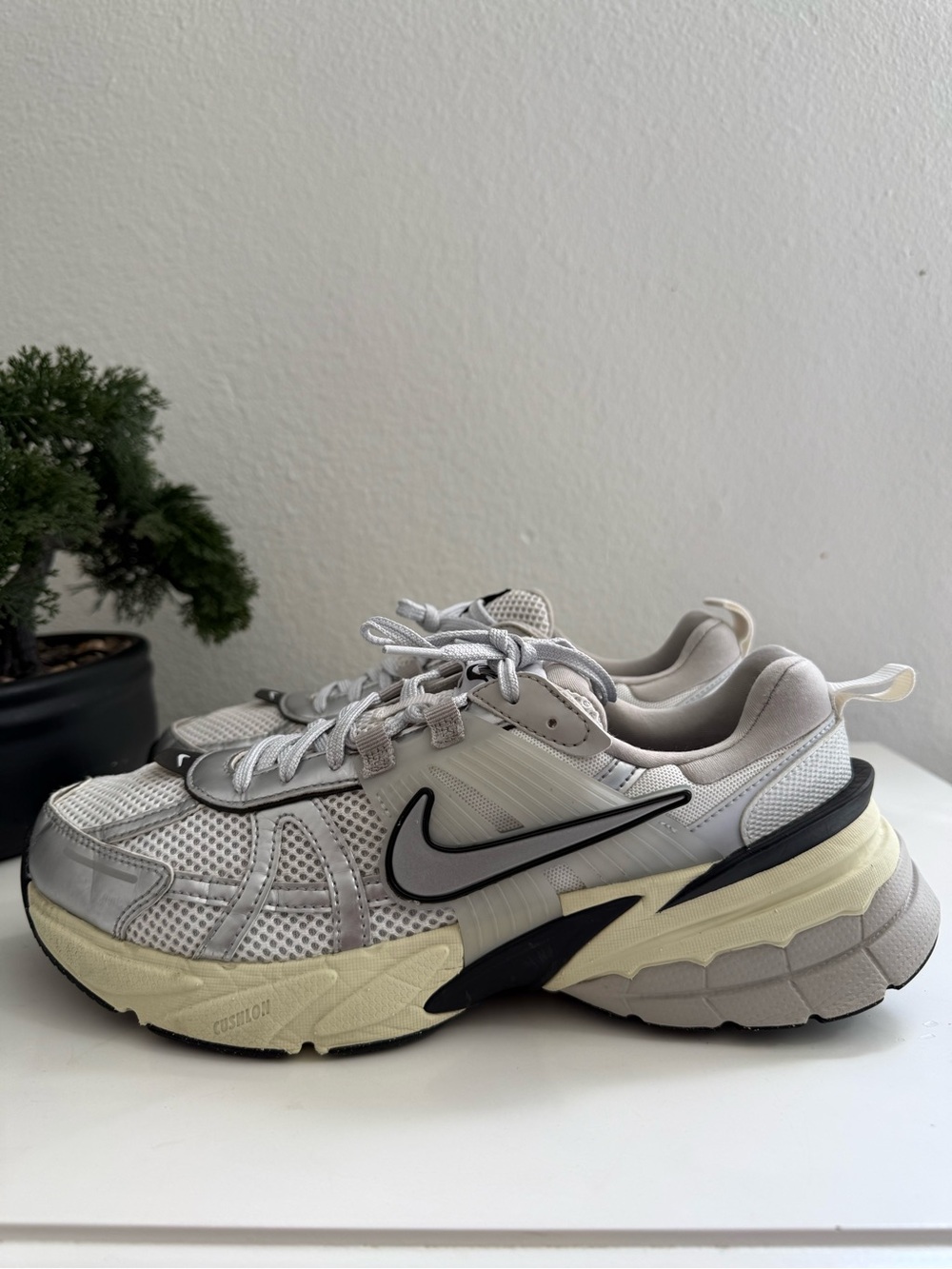 Nike V2k women size 9.5 Silver, White & Black Women's Chunky Lace-Up Sneakers - Picture 5 of 10